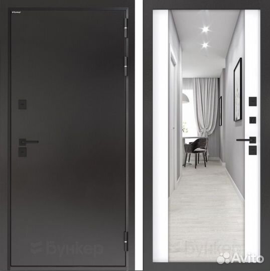 Дверь стерморазрывом и зеркалом Графит