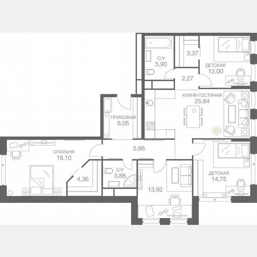 4-к. квартира, 120,9 м², 40/41 эт.