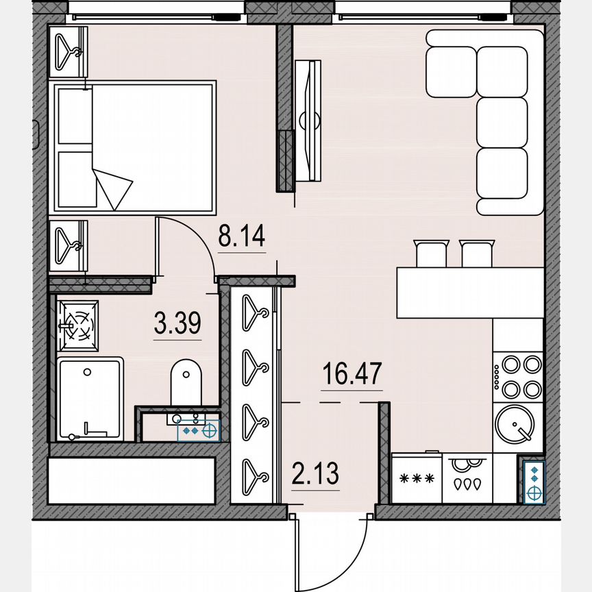 1-к. квартира, 30,3 м², 12/17 эт.