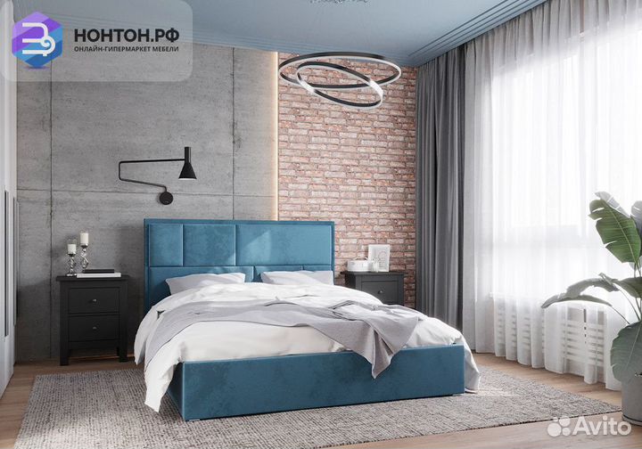 Кровать Стокгольм с подъемным механизмом велюр син