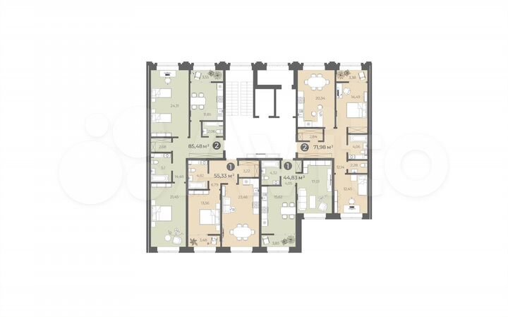 2-к. квартира, 85,4 м², 2/8 эт.