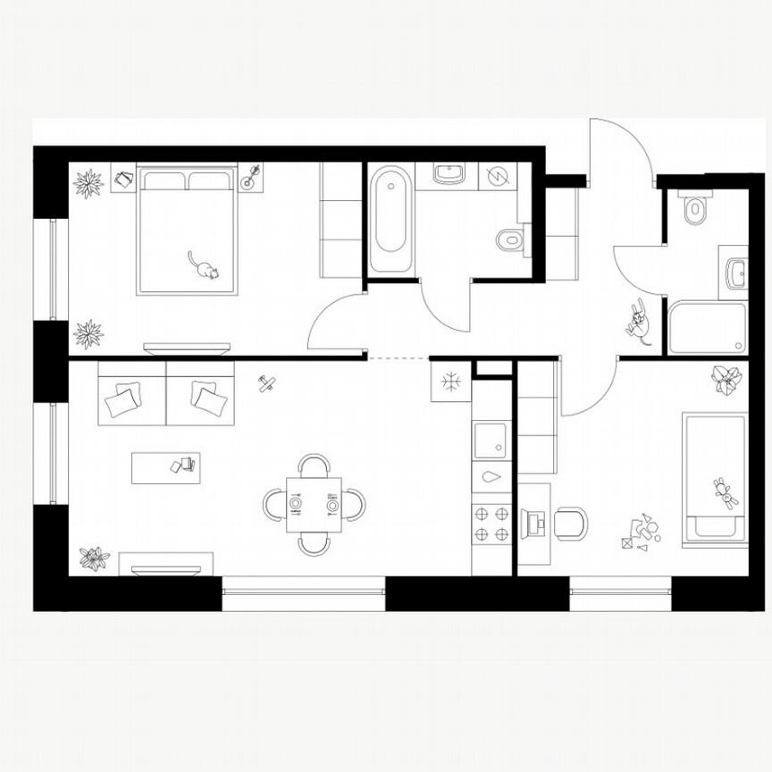 2-к. квартира, 57,3 м², 5/8 эт.