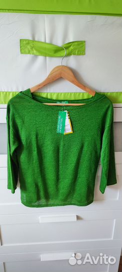 Лонглив зелёный женский новый льняной трикотаж