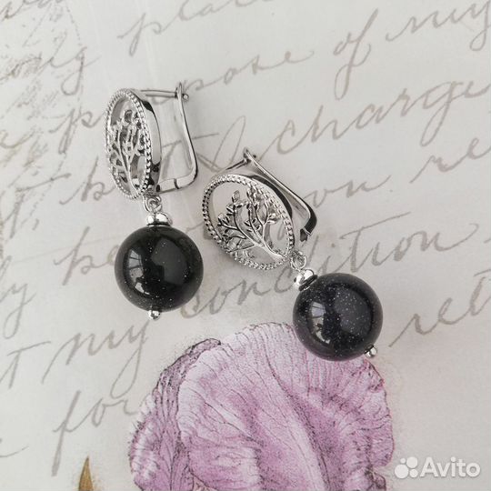 Серьги с авантюрином натуральным Дерево жизни
