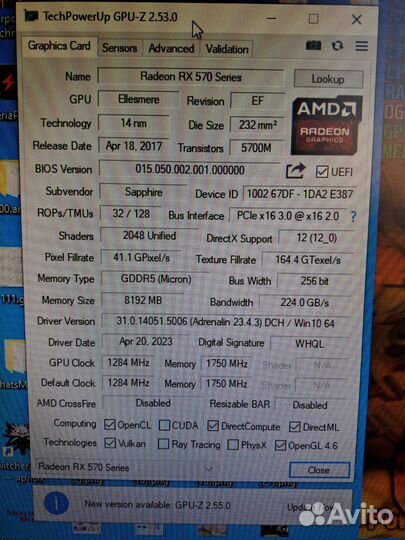 Видеокарта sapphire rx 570 8gb