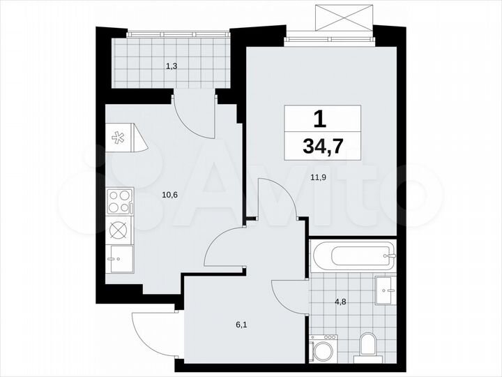 1-к. квартира, 34,7 м², 15/23 эт.