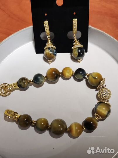 Комплект браслет и серьги натуральный камень