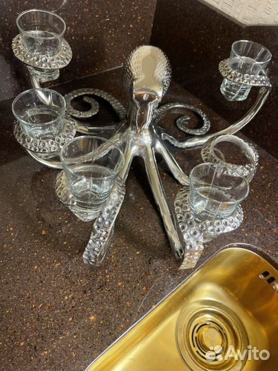 Подставка осьминог и рюмочки чайная пара 4 шт