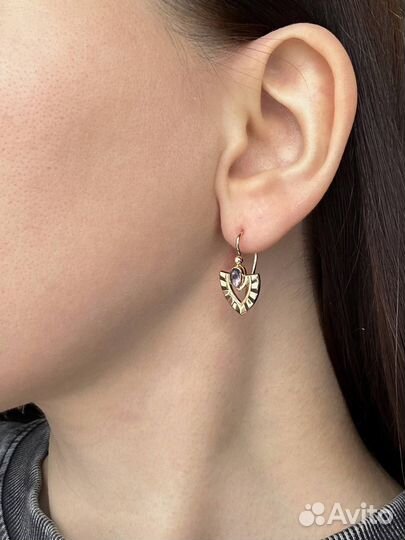 Золотые серьги СССР 583 алекс корундами 5.39 гр