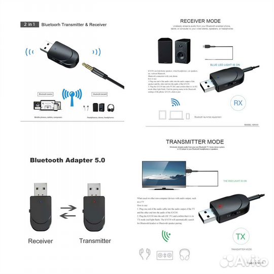 Bluetooth Аудио 5,0 Приемник Передатчик AUX USB