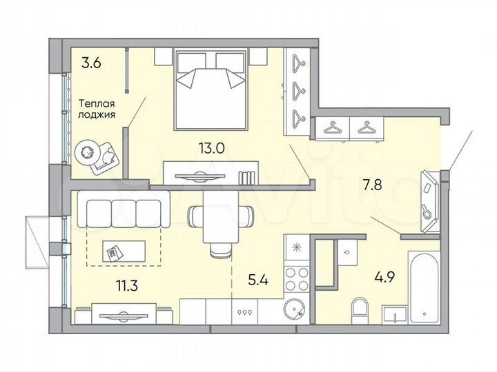 2-к. квартира, 46 м², 13/18 эт.