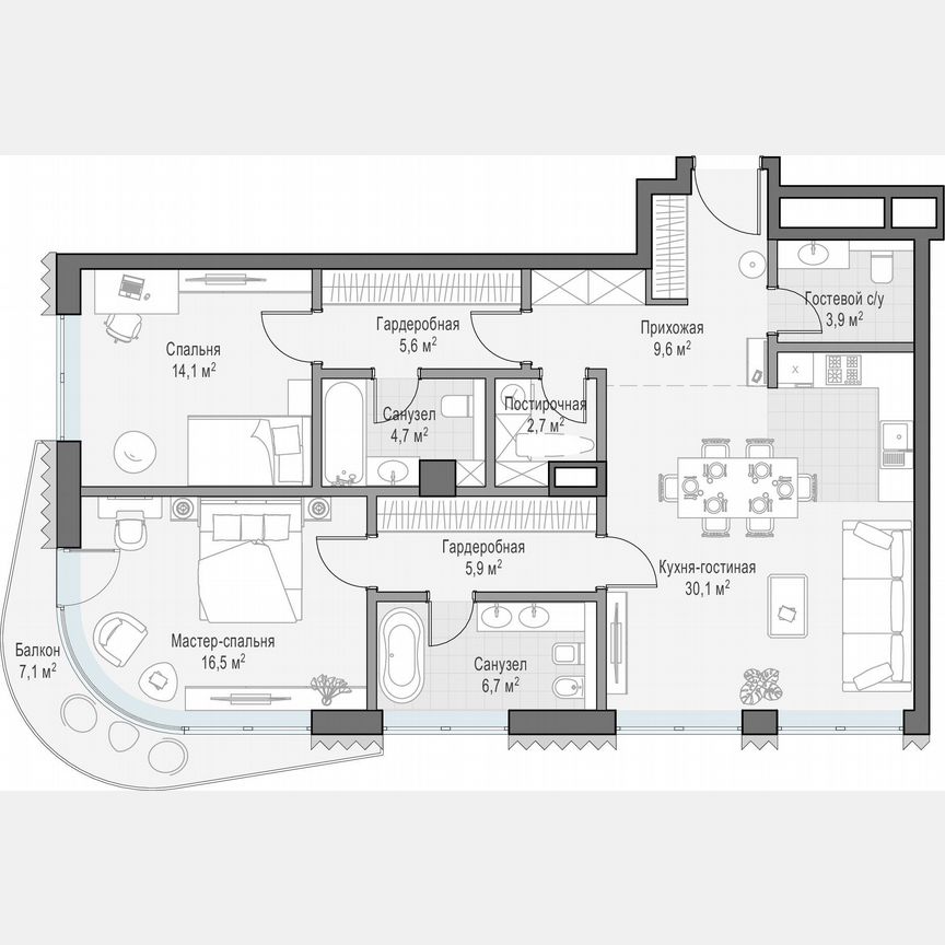 2-к. квартира, 106,7 м², 6/14 эт.