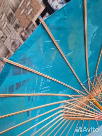 Винтажный азиатский японский зонт шелк бамбук