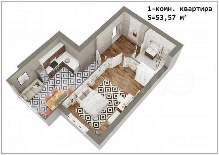 1-к. квартира, 53,6 м², 6/10 эт.