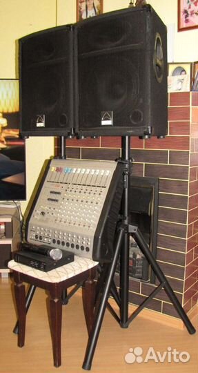 Колонки W15 1200W Микшер-Усилитель Микрофон Стойки