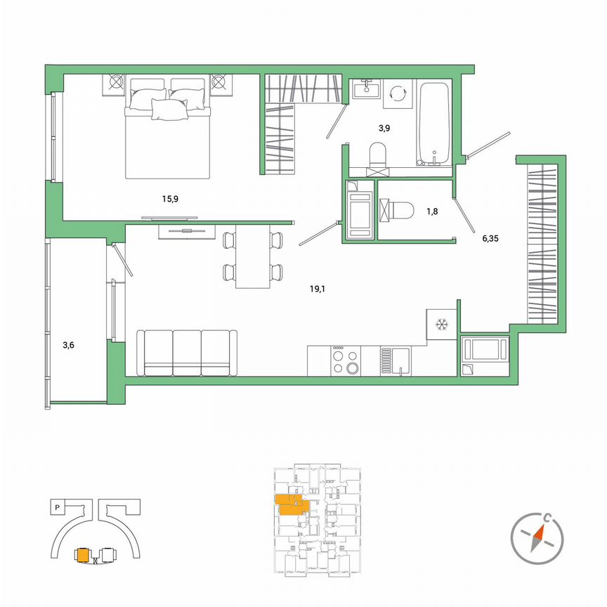 1-к. квартира, 48,9 м², 17/25 эт.