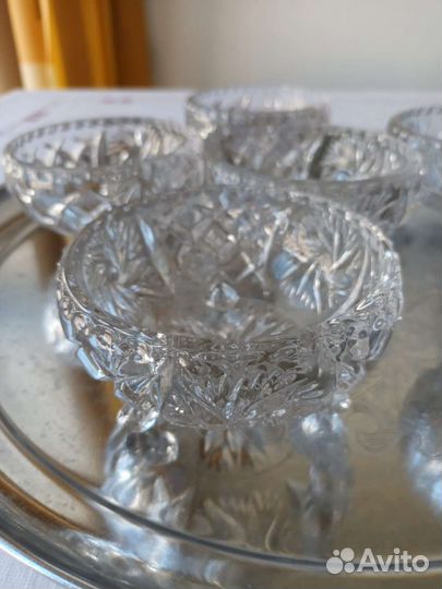 Иранские хрустальные вазочки на ножках, 6 штук