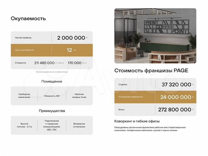Офис, инвест лот Помещение с бизнесом, 1244 м²