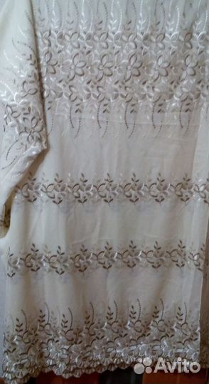 Тюль светло - бежевый с вышивкой (5 м)