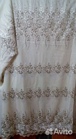 Тюль светло - бежевый с вышивкой (5 м)