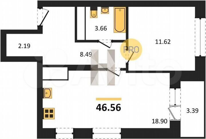 1-к. квартира, 46,6 м², 14/25 эт.