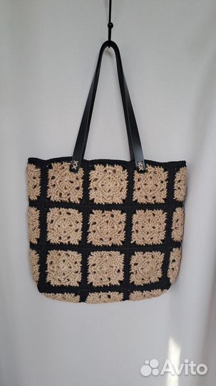 Cумка из джута и хлопка с кожаными ручками