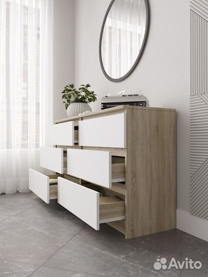 Комод Мори 1380 6 ящиков Сонома/Белый