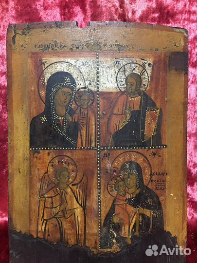 Старинная четырехчастная икона 19век