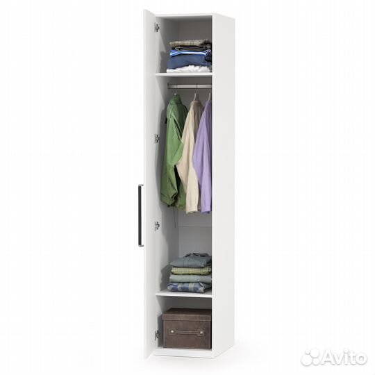 Шкаф-пенал Валенсия 13.207, цвет белый шагрень, шхгхв 42х54,1х225,3 см., универсальная сборка