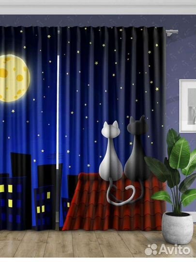 Шторы Сатен Коты на крыше