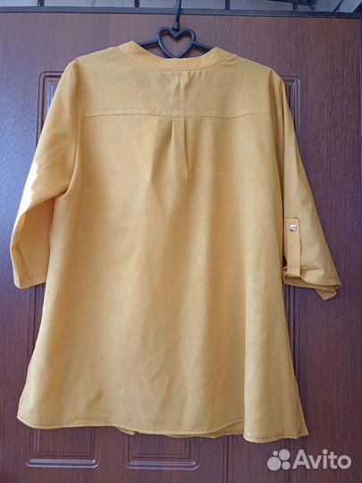 Шифоновая блузка горчичного цвета р. 52, р. 54