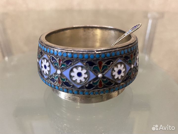 Солонка Эмаль Серебро 84 проба