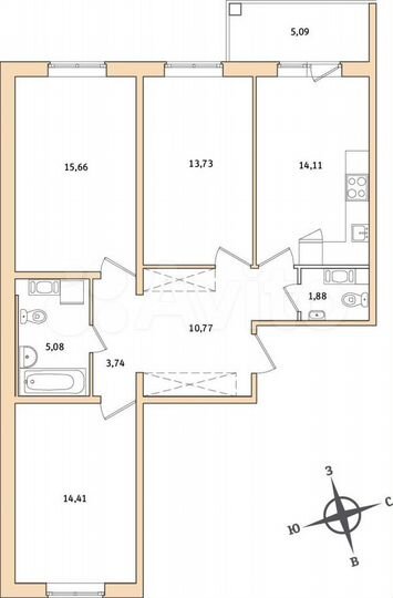 3-к. квартира, 81,9 м², 6/7 эт.