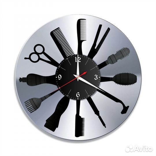 Парикмахерская, серебро №1 часы из винила