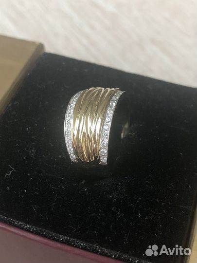Золотое кольцо бриллианты желтое золото 585 РФ