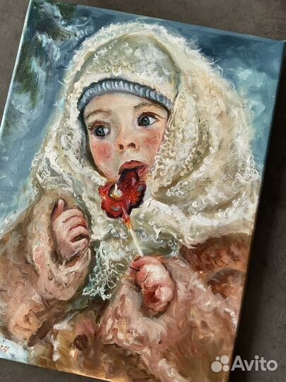 Картина маслом Девочка и леденец на заказ 40 х30