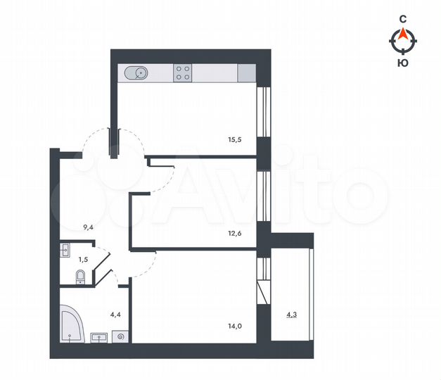 2-к. квартира, 61,7 м², 8/12 эт.
