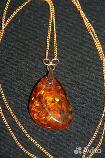 Золотая цепочка с янтарем СССР 583 проба