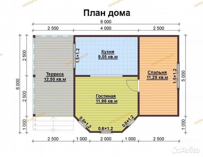 Дачный домик каркасный 6х9м