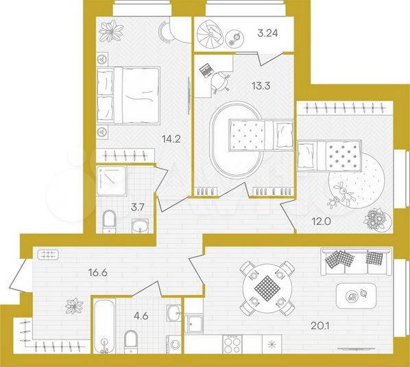 3-к. квартира, 87,7 м², 9/10 эт.