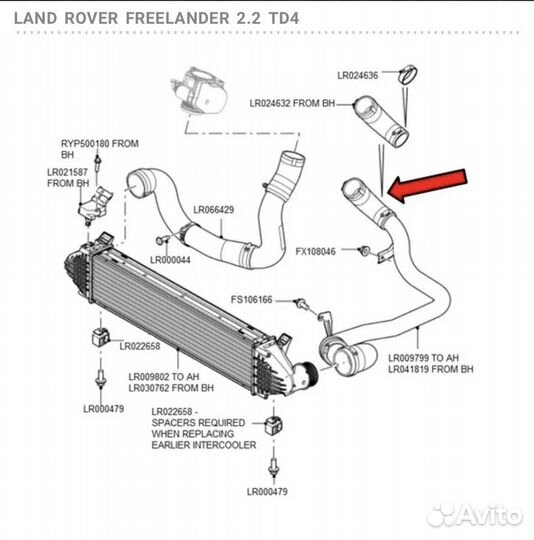 Левый малый патрубок интеркулера freelander 2