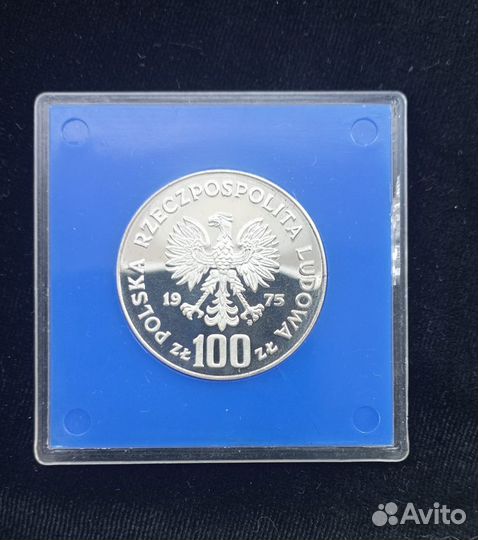 Монета Польша 100 злотых 1975 серебро
