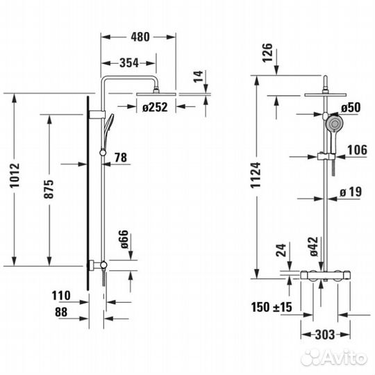 Duravit Shower Systems Душевая система в комплекте с термостатическим смесителем, цвет: чёрный матов
