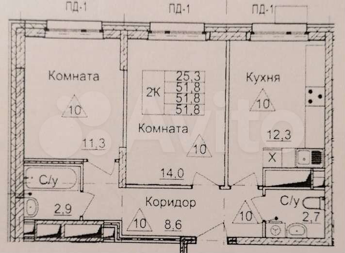 2-к. квартира, 51,8 м², 14/17 эт.