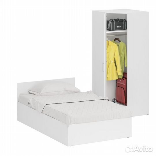 Кровать белая односпальная 1200 с угловым шкафом Стандарт, цвет белый, спальное место 1200х2000 мм