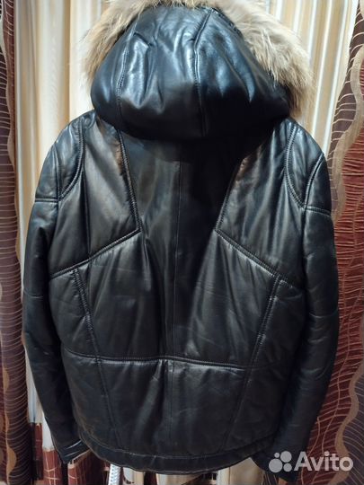 Пуховик-куртка мужская кожаная