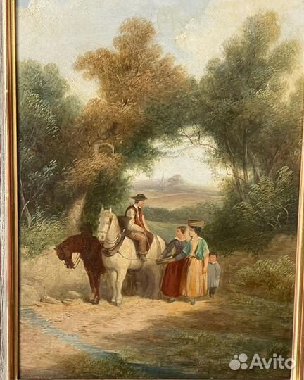 Старая картина маслом природа люди разговор 19 век