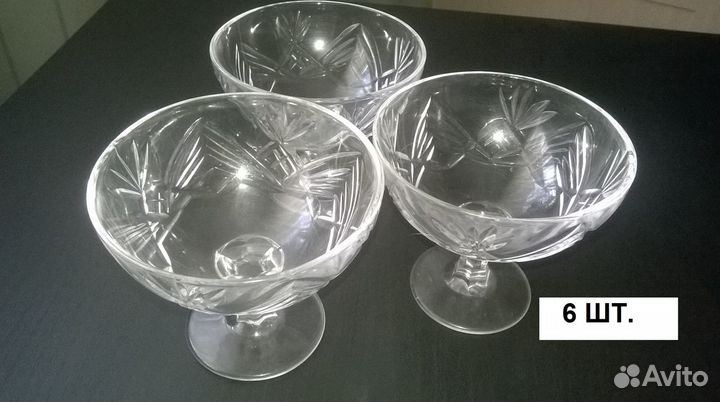 Хрусталь. Фужеры. рюмки. (по 6 шт). Вазы.Салатники