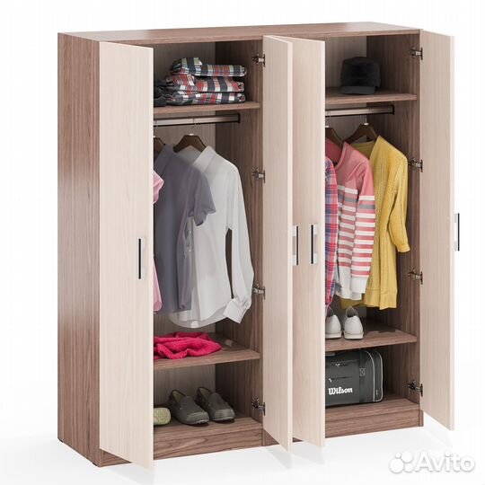 Широкий шкаф Мебельный Двор ск-9 цвет ясень шимо светлый/ясень шимо тёмный, шхгхв 140х45х160 см