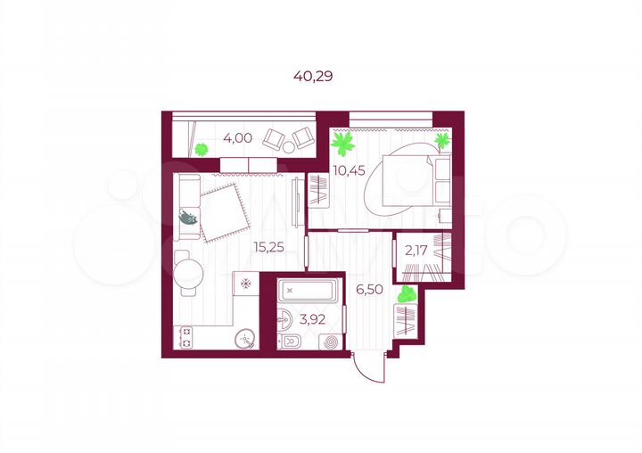 1-к. квартира, 40,3 м², 1/10 эт.